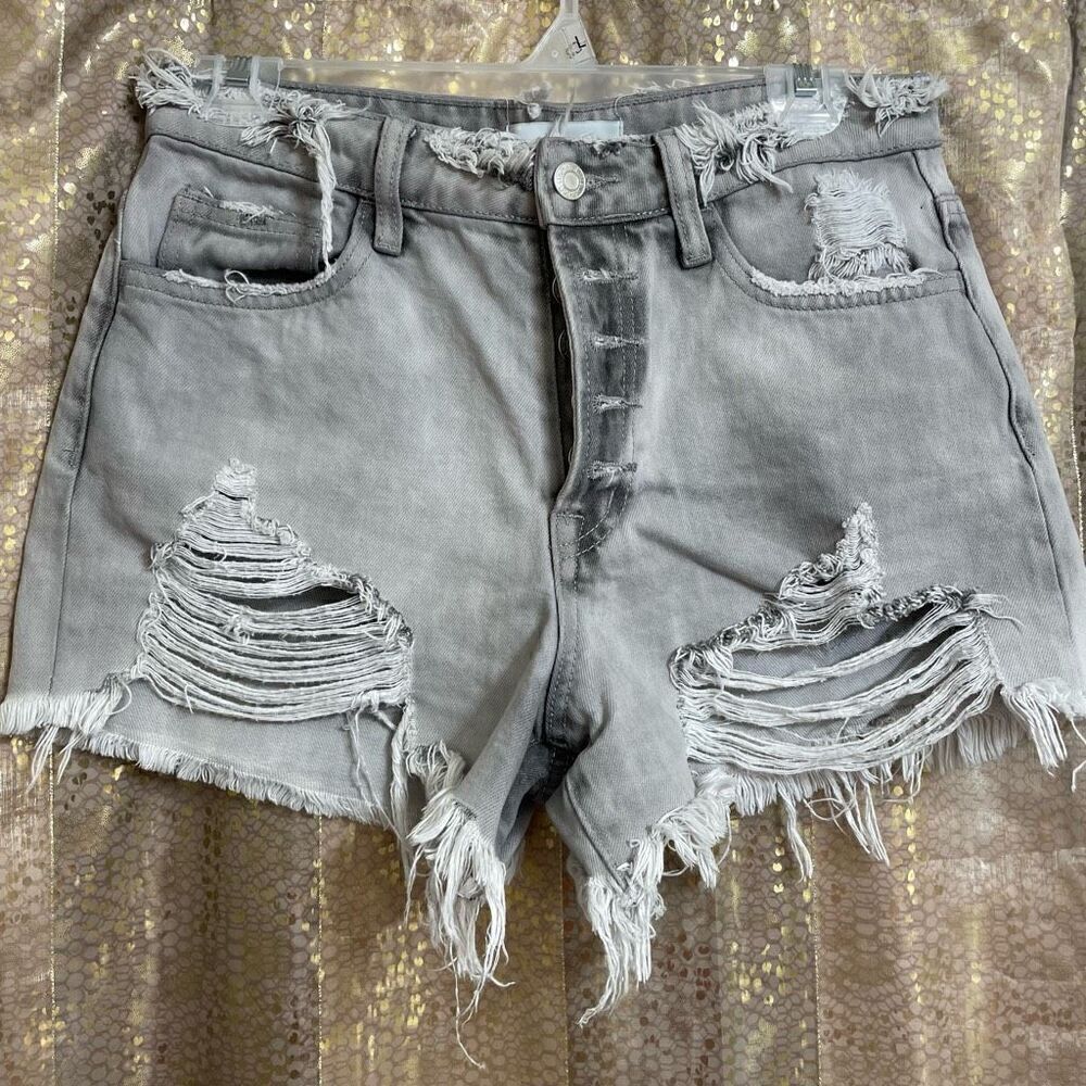 Vervet High Rise‎ Distressed Destroyed Antique Gray Cut Off Grunge Shorts Small
